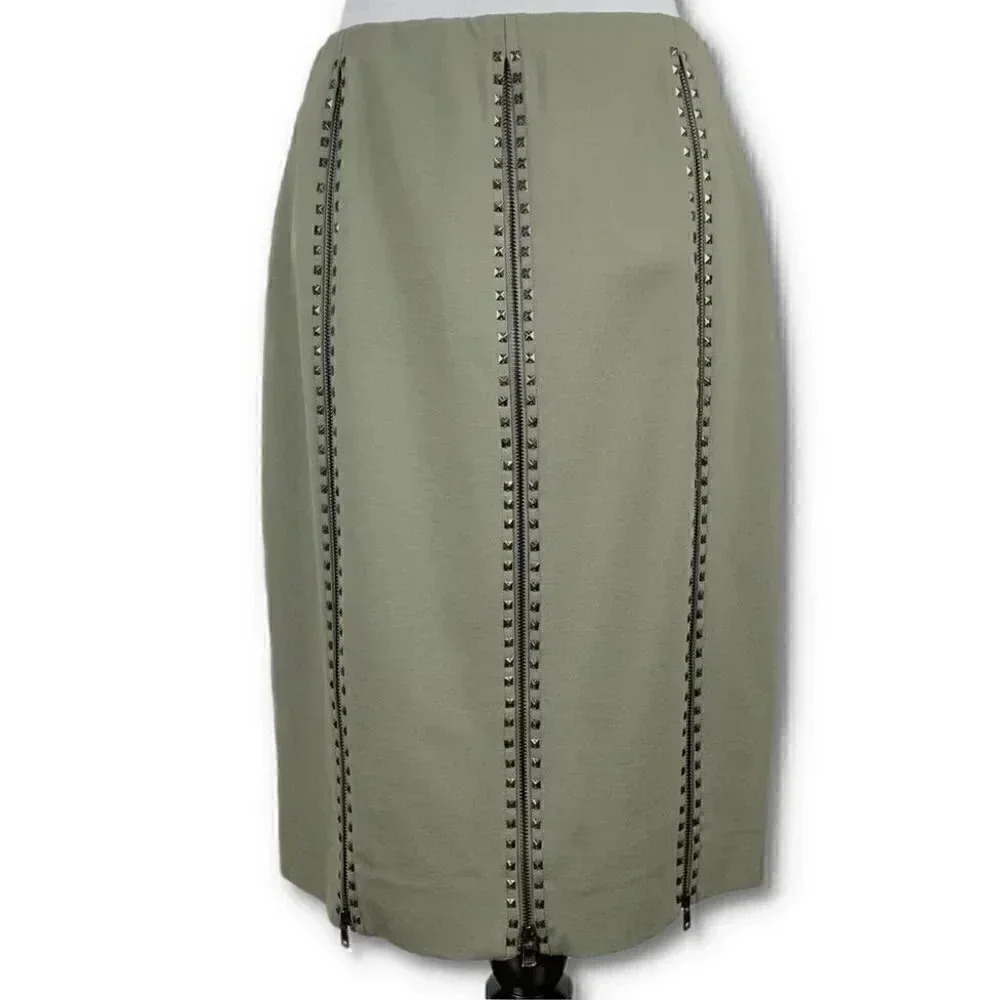 Carlisle womens skirt size 6 army green studded zippered pencil